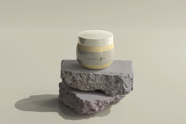 化妆品包装岩石上的化妆品罐子模型品牌奶油透明