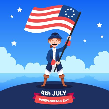 爱国手绘七月四日独立日插画事件美国国旗庆祝