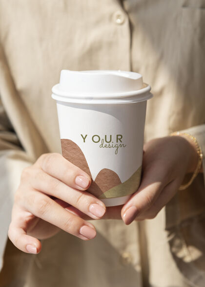 咖啡馆纸杯模型抽象地球色调模式咖啡休息卡布奇诺产品模型
