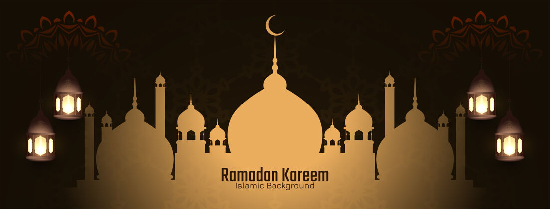 庆祝斋月卡里姆节伊斯兰贺卡与清真寺贺卡穆巴拉克