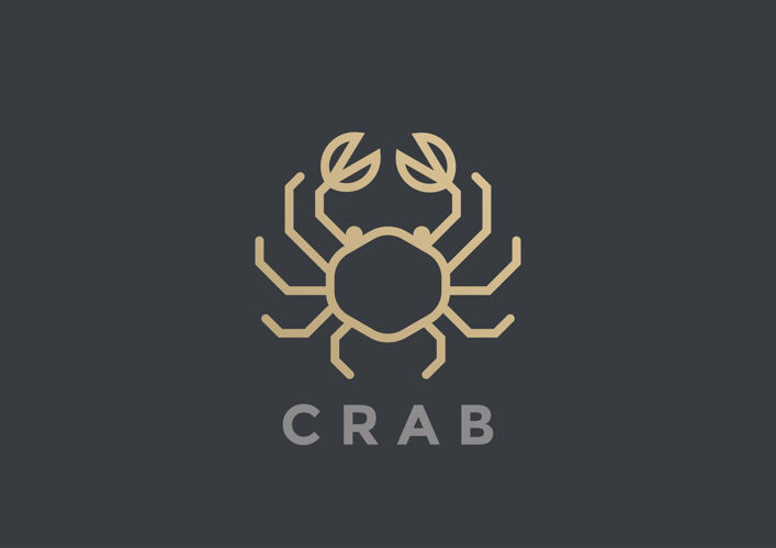 豪华螃蟹标志设计模板几何线性风格海鲜豪华餐厅店标志标志蟹红色