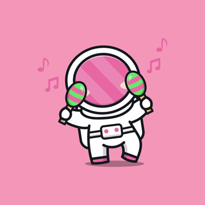 旋律可爱的宇航员在玩音乐卡通插画声学宇宙飞船头盔