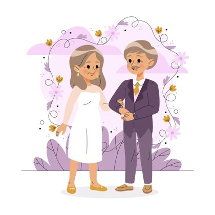 浪漫老年人庆祝金婚纪念日配偶婚礼平面设计