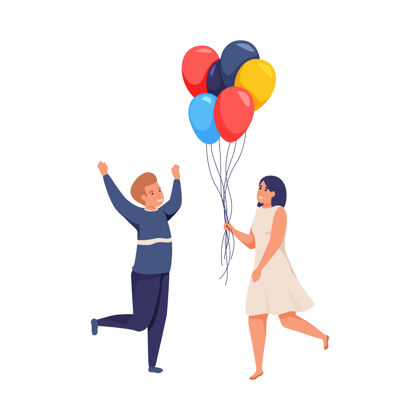 概念欢快的人们用五颜六色的气球展开孤立的插图人节日微笑