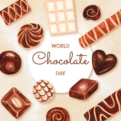 可可手绘水彩世界巧克力日插画巧克力日活动美味