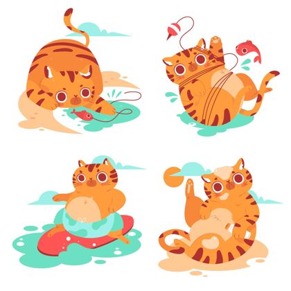 夏日收集夏季小猫贴纸假日收集季节