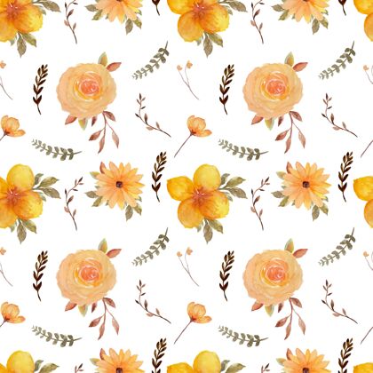 花朵黄色乡村花卉无缝图案棕色图案背景