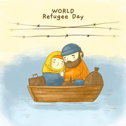手绘手绘水彩画世界难民日插画难民日难民6月20日