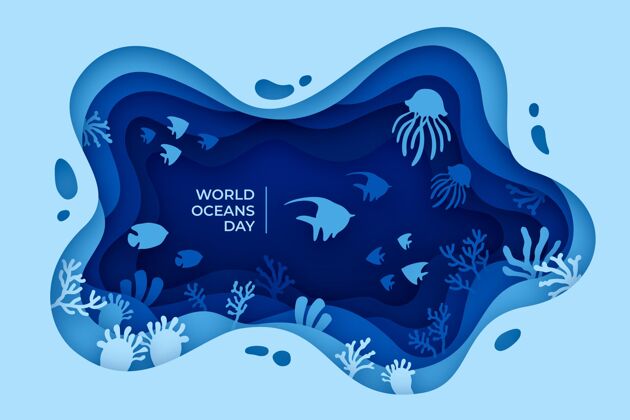 生态系统世界海洋日纸制插图纸张风格地球庆典
