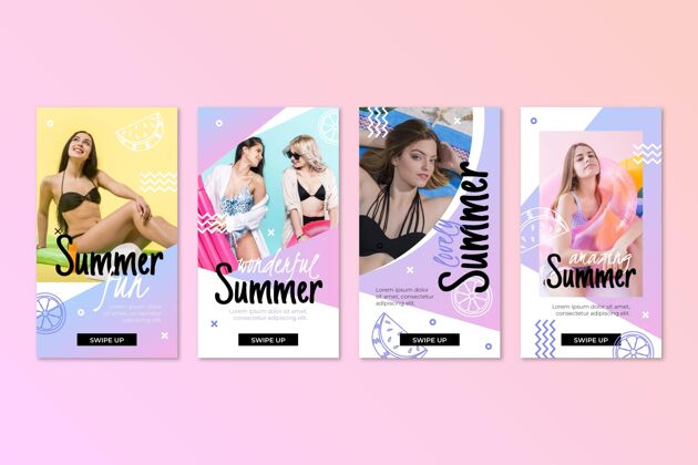 社交媒体手绘夏季instagram故事集与照片故事夏季季节