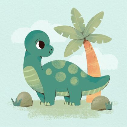 史前手绘水彩画可爱的恐龙宝宝生物手绘恐龙