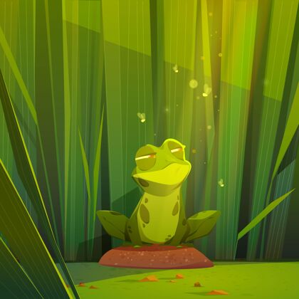 可爱平面卡通青蛙插图自然野生动物