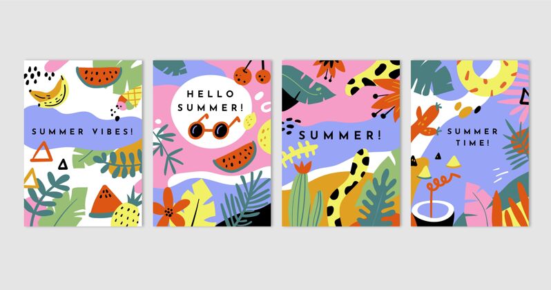 季节手绘夏季卡片系列夏季手绘夏季卡片集合