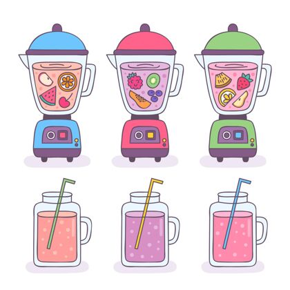 健康手绘果汁在搅拌机玻璃插图零食搅拌机冰沙