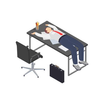 疲惫职业倦怠抑郁挫败感等长构图与人性化的工人躺在工作台上表达疲劳精力