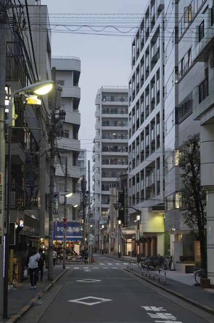 大都市夜晚的日本城 灯火通明 人来人往人日本城市