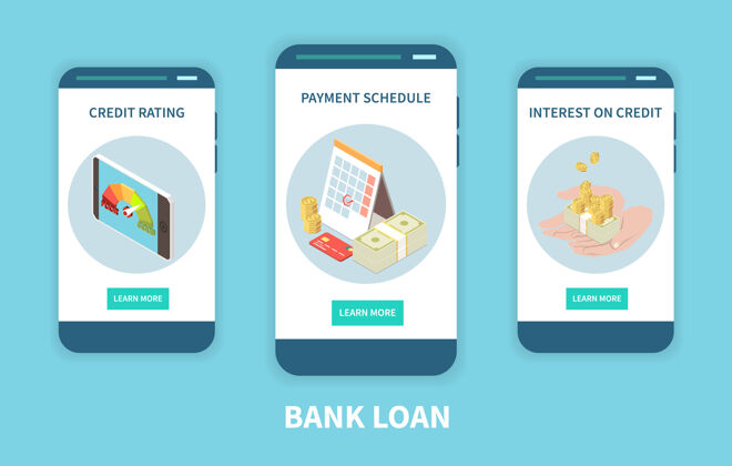 金融银行贷款3等距移动智能手机屏幕设置信用评级利息和付款时间表移动贷款信贷