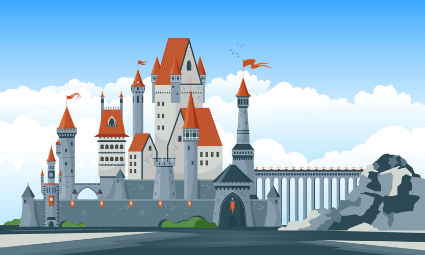 皇室美丽的中世纪城堡拱形窗户塔楼插图宫殿幻想墙纸