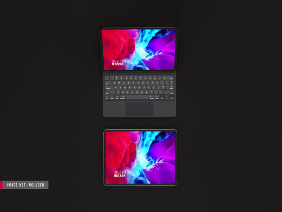渲染两个独立的黑色平板电脑专业模拟键盘孤立三维黑暗