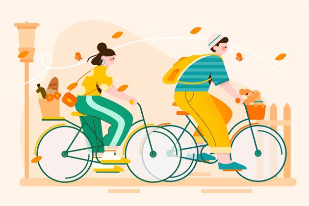 活动有机平面世界自行车日插画环保自行车骑自行车
