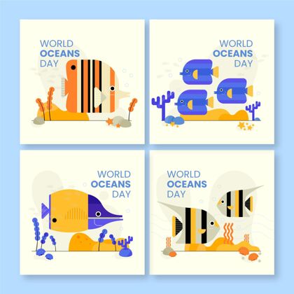 庆典平面世界海洋日instagram帖子集Instagram模板集合社交媒体模板
