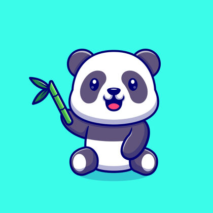 可爱可爱的熊猫和竹子丛林有趣膳食