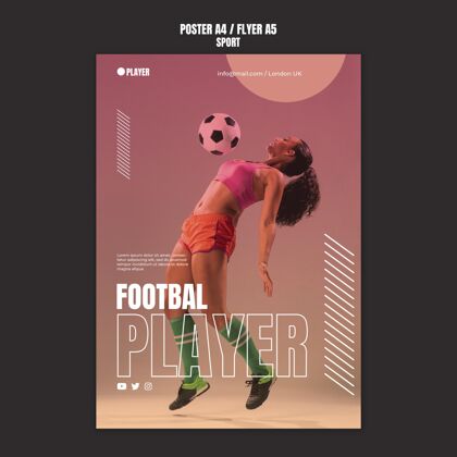 运动员运动海报模板与女子踢足球的照片锻炼打印模板身体