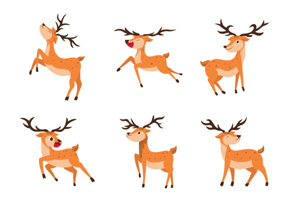 圣诞把鹿的风格设定在一个透明的 孤立的物体上 风的插图上透明雄性优雅