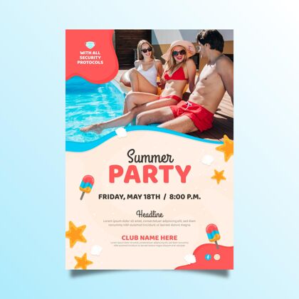 海报模板平面垂直夏季聚会海报模板与照片平面设计海报夏季派对传单