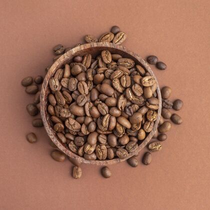 顶视图咖啡豆顶视图碗咖啡香气咖啡豆