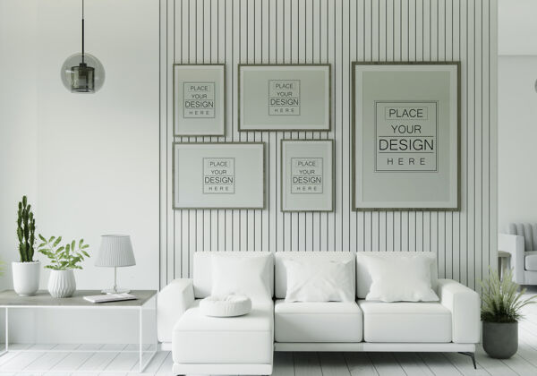 家具客厅psd模型的海报框架花公寓花