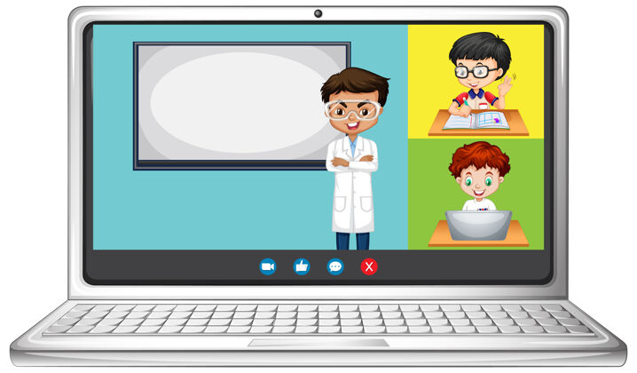 视频学生视频聊天在线屏幕上的笔记本电脑上的白色背景会议通信网站
