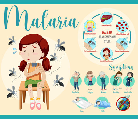 生病疟疾传播周期和症状信息图国际意识自行车