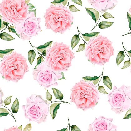 墙纸浪漫的花朵无缝图案粉红小调玫瑰