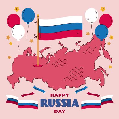 手绘手绘俄罗斯日插图俄罗斯国旗爱国国旗