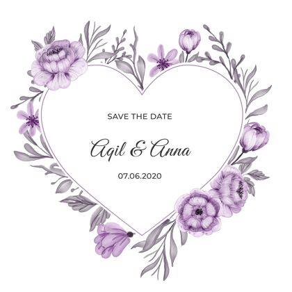 花卉经典的紫色花环框架请柬婚礼请柬优雅保存日期