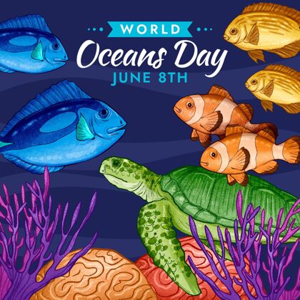 海洋手绘世界海洋日插图生态庆典手绘