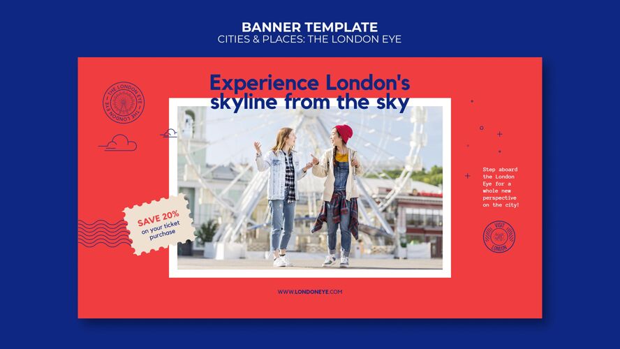 城市伦敦眼横幅模板旅游者旅行旅游者