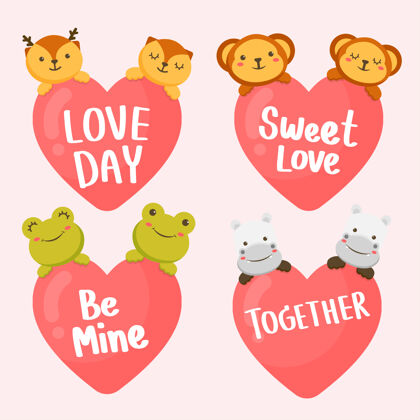 浪漫一组有心形和浪漫字母的动物情侣情人节情人节可爱爱