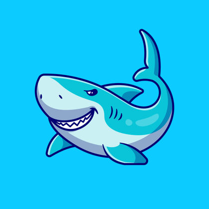 热带可爱的鲨鱼游泳卡通鳍自然人物