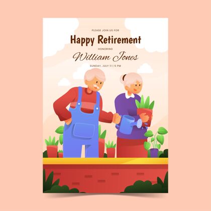 平面设计渐变退休贺卡年龄随时打印老年人
