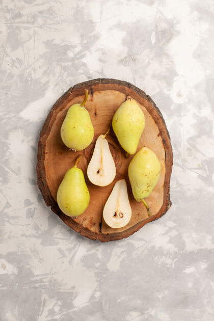 醇香顶视图新鲜圆润的梨绿色和多汁的白色空间食品香蕉健康