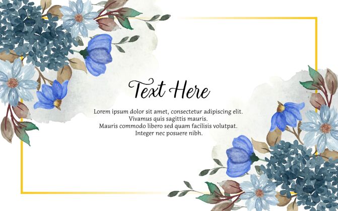 花束美丽的靛蓝水彩花卉背景与抽象染色优雅开花角落