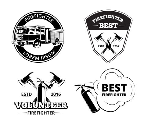消防员消防部门 消防员标志和徽章向量集消防标志安全设置徽章