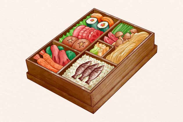 日本水彩便当盒美味佳肴日本美食份量