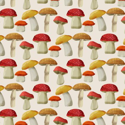 面料手绘蘑菇图案材料无缝蘑菇