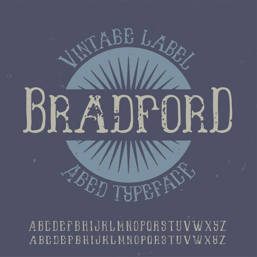旧名为布拉德福德的复古标签字体字母表类型刮擦