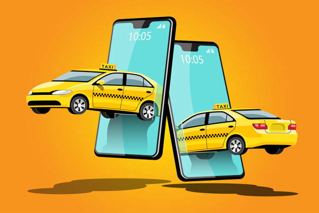 地图交付出租车在线汽车共享卡通人物和智能手机智慧城市交通概念 插图移动车辆发动机