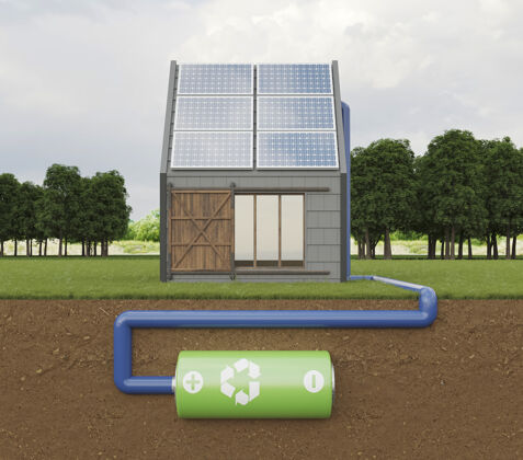 节能带太阳能面板的3d房子3d太阳能电池板生态