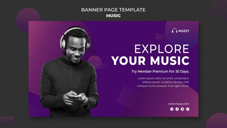 旋律音乐收听横幅模板艺术家水平设备